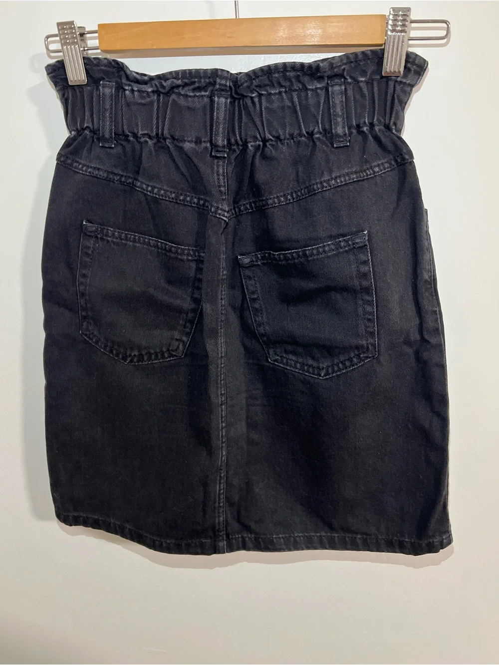 H&M Black Paperbag Waist Denim Skirt